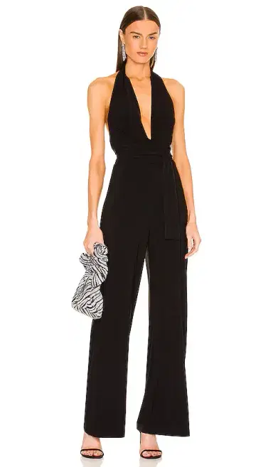 Norma Kamali Halter Wrap Straight Leg Jumpsuit | Thumbnail 1 Norma Kamali Halter Wrap Straight Leg Jumpsuit | Thumbnail 1