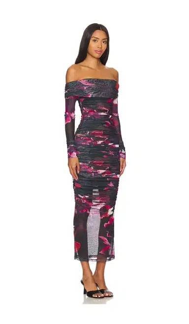 NICHOLAS Oaklyn Off Shoulder Shirred Midi Dress | Thumbnail 2 NICHOLAS Oaklyn Off Shoulder Shirred Midi Dress | Thumbnail 2