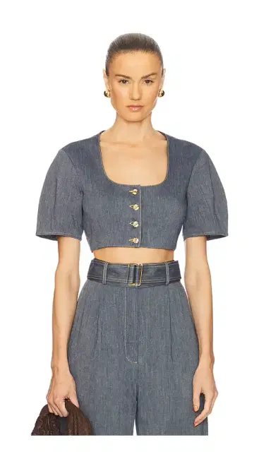 Matthew Bruch Apron Puff Sleeve Crop Top | Thumbnail 1 Matthew Bruch Apron Puff Sleeve Crop Top | Thumbnail 1