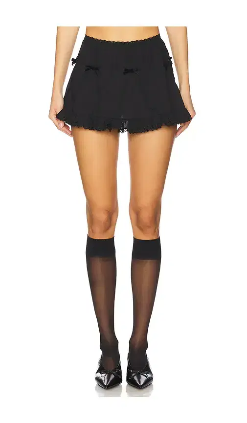 Black Lace Trim Pleated Cotton Mini Skirt Black Lace Trim Pleated Cotton Mini Skirt