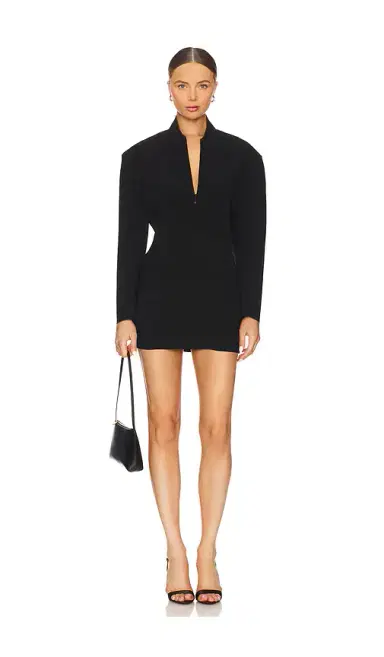 Norma Kamali Oversized Long Sleeve Shoulder Pad Front Zip Mini Dress | Thumbnail 1 Norma Kamali Oversized Long Sleeve Shoulder Pad Front Zip Mini Dress | Thumbnail 1