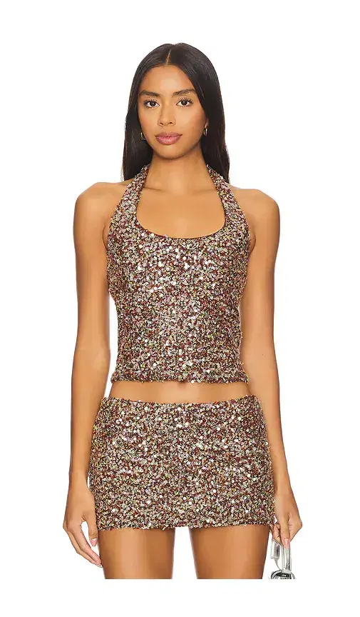 Juli Fitted Sequined Halterneck Top Juli Fitted Sequined Halterneck Top