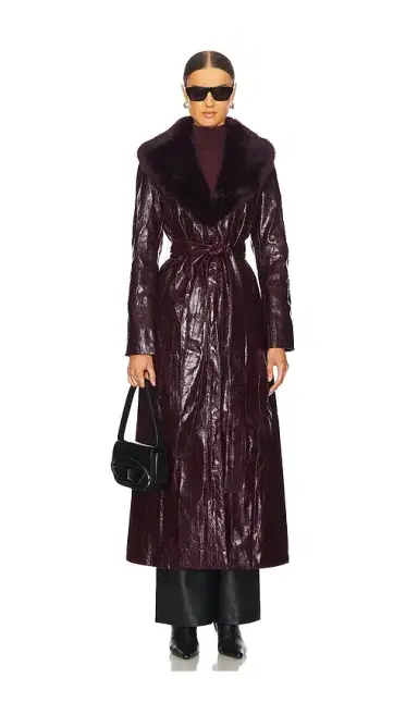 Kim Shui Bordeaux Faux Fur Collar Coat | Thumbnail 1 Kim Shui Bordeaux Faux Fur Collar Coat | Thumbnail 1