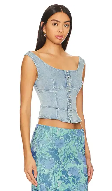 Free People Sally Denim Corset Top In Daylight Sky Combo | Thumbnail 2 Free People Sally Denim Corset Top In Daylight Sky Combo | Thumbnail 2