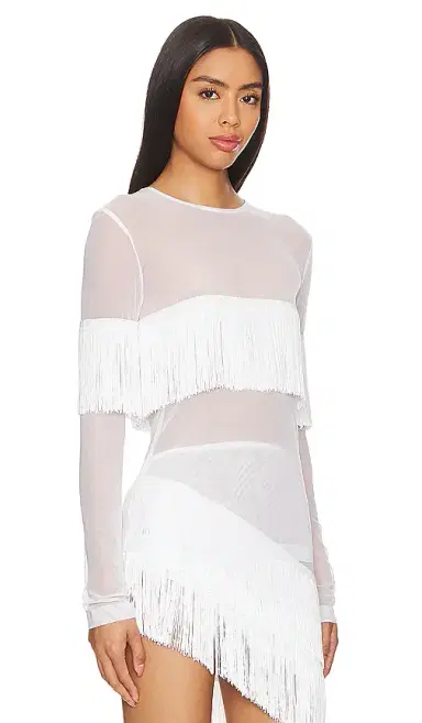 Norma Kamali Long Sleeve Crewneck Fringe Top | Thumbnail 2 Norma Kamali Long Sleeve Crewneck Fringe Top | Thumbnail 2