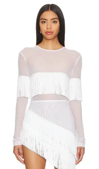 Norma Kamali Long Sleeve Crewneck Fringe Top | Thumbnail 1 Norma Kamali Long Sleeve Crewneck Fringe Top | Thumbnail 1