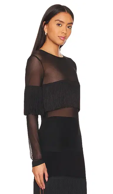 Norma Kamali Long Sleeve Crewneck Fringe Top | Thumbnail 2 Norma Kamali Long Sleeve Crewneck Fringe Top | Thumbnail 2