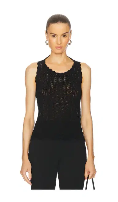 Norma Kamali Scoop Neck Tank Crochet Top | Thumbnail 1 Norma Kamali Scoop Neck Tank Crochet Top | Thumbnail 1