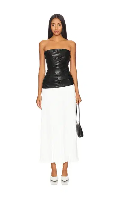 SIMKHAI Arie Faux Leather Bustier Midi Dress | Thumbnail 1 SIMKHAI Arie Faux Leather Bustier Midi Dress | Thumbnail 1