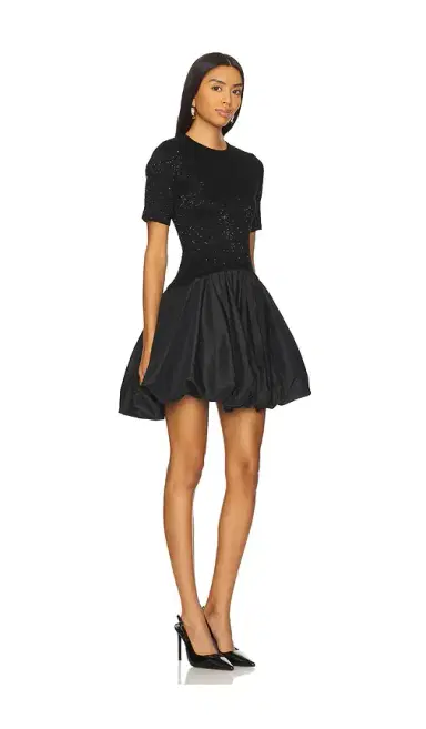 SIMKHAI Kenz Short Sleeve Knit Combo Ruffle Mini Dress | Thumbnail 2 SIMKHAI Kenz Short Sleeve Knit Combo Ruffle Mini Dress | Thumbnail 2