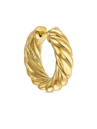 David Yurman Women's Sculpted Cable Hoop Earrings in 18K Yellow Gold, 18.6MM - Gold | Thumbnail 4 David Yurman Women's Sculpted Cable Hoop Earrings in 18K Yellow Gold, 18.6MM - Gold | Thumbnail 4