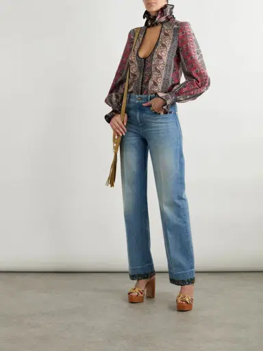 Valentino Garavani Ruffled Cutout Satin-trimmed Metallic Printed Cotton-blend Blouse | Thumbnail 2 Valentino Garavani Ruffled Cutout Satin-trimmed Metallic Printed Cotton-blend Blouse | Thumbnail 2