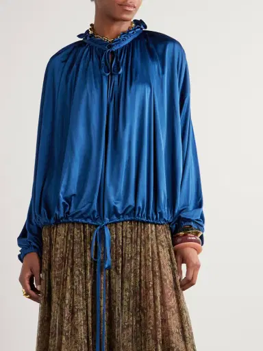 Saint Laurent Ruffled Satin-jersey Blouse | Thumbnail 3 Saint Laurent Ruffled Satin-jersey Blouse | Thumbnail 3