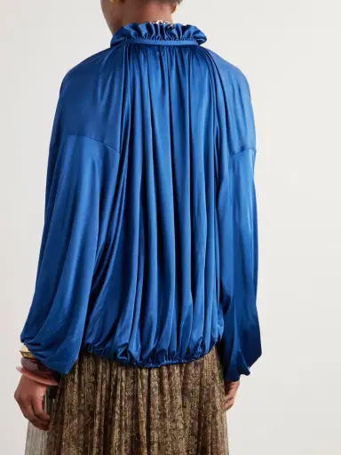 Saint Laurent Ruffled Satin-jersey Blouse | Thumbnail 4 Saint Laurent Ruffled Satin-jersey Blouse | Thumbnail 4