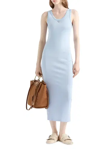 Prada Women's Ribbed Knit Cotton Dress - Light Blue | Thumbnail 2 Prada Women's Ribbed Knit Cotton Dress - Light Blue | Thumbnail 2