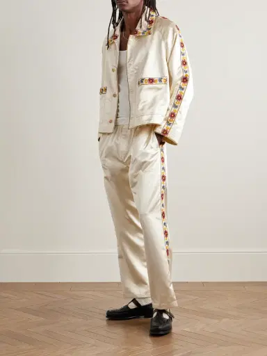 BODE Candyfloss Embroidered Voile-Trimmed Satin Track Jacket - Men | Thumbnail 2 BODE Candyfloss Embroidered Voile-Trimmed Satin Track Jacket - Men | Thumbnail 2