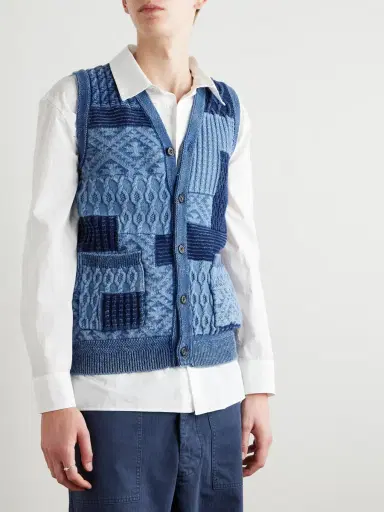 Beams Plus Patchwork Indigo-Dyed Cotton Sweater Vest - Men | Thumbnail 3 Beams Plus Patchwork Indigo-Dyed Cotton Sweater Vest - Men | Thumbnail 3