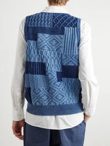 Beams Plus Patchwork Indigo-Dyed Cotton Sweater Vest - Men | Thumbnail 4 Beams Plus Patchwork Indigo-Dyed Cotton Sweater Vest - Men | Thumbnail 4