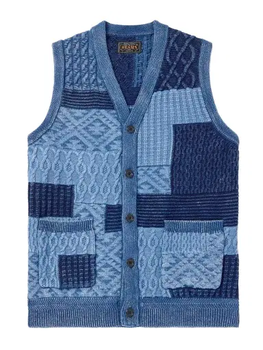 Beams Plus Patchwork Indigo-Dyed Cotton Sweater Vest - Men | Thumbnail 1 Beams Plus Patchwork Indigo-Dyed Cotton Sweater Vest - Men | Thumbnail 1