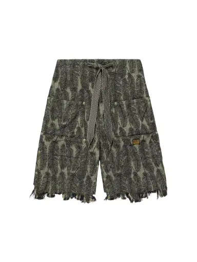KAPITAL Magpie Straight-Leg Distressed Cotton-Jacquard Drawstring Shorts - Men | Thumbnail 1 KAPITAL Magpie Straight-Leg Distressed Cotton-Jacquard Drawstring Shorts - Men | Thumbnail 1