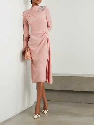 Erdem Embellished Draped Crinkled-silk And Cotton-blend Jacquard Midi Dress | Thumbnail 2 Erdem Embellished Draped Crinkled-silk And Cotton-blend Jacquard Midi Dress | Thumbnail 2