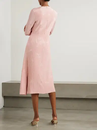 Erdem Embellished Draped Crinkled-silk And Cotton-blend Jacquard Midi Dress | Thumbnail 3 Erdem Embellished Draped Crinkled-silk And Cotton-blend Jacquard Midi Dress | Thumbnail 3