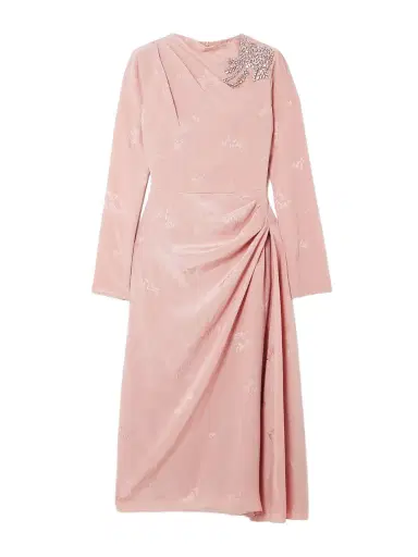 Erdem Embellished Draped Crinkled-silk And Cotton-blend Jacquard Midi Dress | Thumbnail 1 Erdem Embellished Draped Crinkled-silk And Cotton-blend Jacquard Midi Dress | Thumbnail 1
