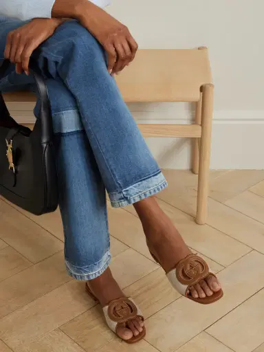 Gucci Canvas-trimmed Leather Slides | Thumbnail 2 Gucci Canvas-trimmed Leather Slides | Thumbnail 2