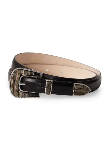 Déhanche Women's Travertine Smooth Leather Belt - Black Silver | Thumbnail 1 Déhanche Women's Travertine Smooth Leather Belt - Black Silver | Thumbnail 1