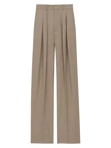 Saint Laurent Women's Wide-Leg Pants in Caviar Wool - Taupe Beige | Thumbnail 1 Saint Laurent Women's Wide-Leg Pants in Caviar Wool - Taupe Beige | Thumbnail 1