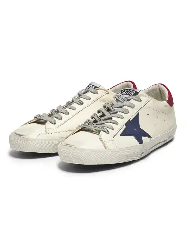 Golden Goose Men's Super Star Leather Low-Top Sneakers - White Blue Red | Thumbnail 2 Golden Goose Men's Super Star Leather Low-Top Sneakers - White Blue Red | Thumbnail 2