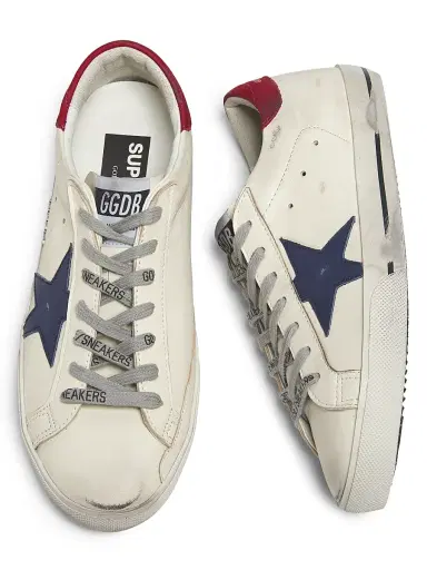 Golden Goose Men's Super Star Leather Low-Top Sneakers - White Blue Red | Thumbnail 4 Golden Goose Men's Super Star Leather Low-Top Sneakers - White Blue Red | Thumbnail 4
