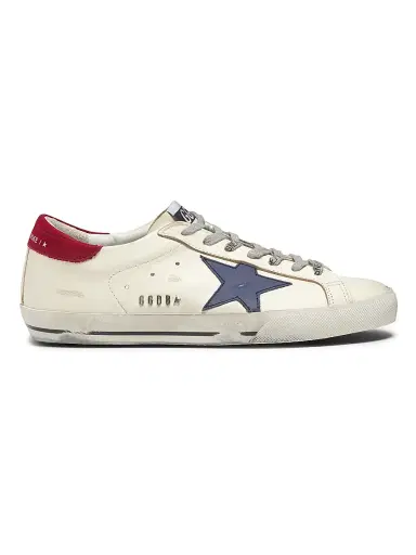 Golden Goose Men's Super Star Leather Low-Top Sneakers - White Blue Red | Thumbnail 1 Golden Goose Men's Super Star Leather Low-Top Sneakers - White Blue Red | Thumbnail 1