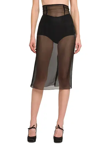 Dolce & Gabbana Women's Marquisette Stretch-Silk Pencil Midi-Skirt - Nero | Thumbnail 3 Dolce & Gabbana Women's Marquisette Stretch-Silk Pencil Midi-Skirt - Nero | Thumbnail 3