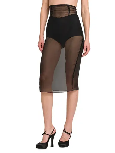 Dolce & Gabbana Women's Marquisette Stretch-Silk Pencil Midi-Skirt - Nero | Thumbnail 4 Dolce & Gabbana Women's Marquisette Stretch-Silk Pencil Midi-Skirt - Nero | Thumbnail 4