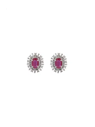 Wish Fine Jewelry 1.10ct Diamond Ruby 18K Gold Halo Stud Earrings | Thumbnail 1 Wish Fine Jewelry 1.10ct Diamond Ruby 18K Gold Halo Stud Earrings | Thumbnail 1