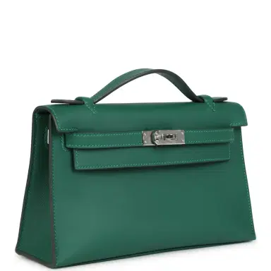 HERMÈS Hermes Kelly Pochette Vert Moyen Swift Palladium Hardware | Thumbnail 2 HERMÈS Hermes Kelly Pochette Vert Moyen Swift Palladium Hardware | Thumbnail 2