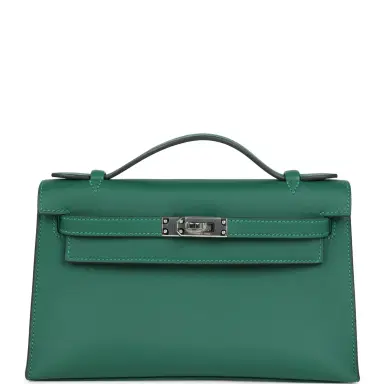 HERMÈS Hermes Kelly Pochette Vert Moyen Swift Palladium Hardware | Thumbnail 1 HERMÈS Hermes Kelly Pochette Vert Moyen Swift Palladium Hardware | Thumbnail 1