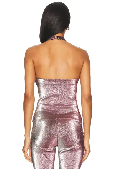 AREA Stretch Lame Rosette Halter Top | Thumbnail 3 AREA Stretch Lame Rosette Halter Top | Thumbnail 3