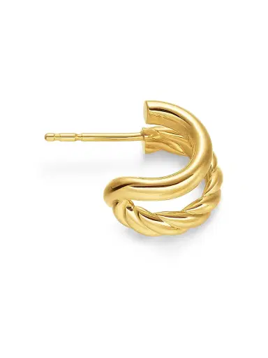 David Yurman Women's Mercer Double Hoop Huggie Earrings in 18K Yellow Gold, 13.5MM - Gold | Thumbnail 3 David Yurman Women's Mercer Double Hoop Huggie Earrings in 18K Yellow Gold, 13.5MM - Gold | Thumbnail 3
