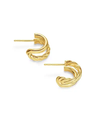David Yurman Women's Mercer Double Hoop Huggie Earrings in 18K Yellow Gold, 13.5MM - Gold | Thumbnail 5 David Yurman Women's Mercer Double Hoop Huggie Earrings in 18K Yellow Gold, 13.5MM - Gold | Thumbnail 5