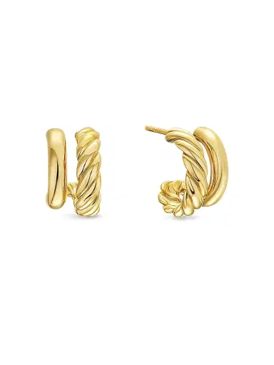David Yurman Women's Mercer Double Hoop Huggie Earrings in 18K Yellow Gold, 13.5MM - Gold | Thumbnail 1 David Yurman Women's Mercer Double Hoop Huggie Earrings in 18K Yellow Gold, 13.5MM - Gold | Thumbnail 1