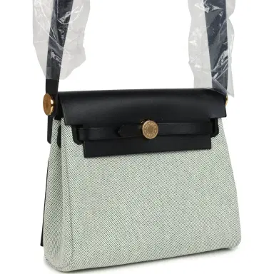 HERMÈS Hermes Herbag Zip 20 Mini Ecru and Vert Moyen Toile H Canvas and Black Vache Hunter Gold Hardware | Thumbnail 2 HERMÈS Hermes Herbag Zip 20 Mini Ecru and Vert Moyen Toile H Canvas and Black Vache Hunter Gold Hardware | Thumbnail 2