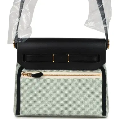 HERMÈS Hermes Herbag Zip 20 Mini Ecru and Vert Moyen Toile H Canvas and Black Vache Hunter Gold Hardware | Thumbnail 5 HERMÈS Hermes Herbag Zip 20 Mini Ecru and Vert Moyen Toile H Canvas and Black Vache Hunter Gold Hardware | Thumbnail 5