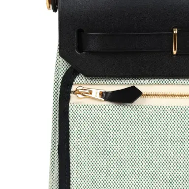 HERMÈS Hermes Herbag Zip 20 Mini Ecru and Vert Moyen Toile H Canvas and Black Vache Hunter Gold Hardware | Thumbnail 7 HERMÈS Hermes Herbag Zip 20 Mini Ecru and Vert Moyen Toile H Canvas and Black Vache Hunter Gold Hardware | Thumbnail 7