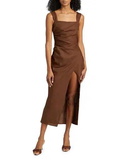 Reformation Women's Clemente Linen Midi-Dress - Chocolate Cake - Size 6 | Thumbnail 3 Reformation Women's Clemente Linen Midi-Dress - Chocolate Cake - Size 6 | Thumbnail 3