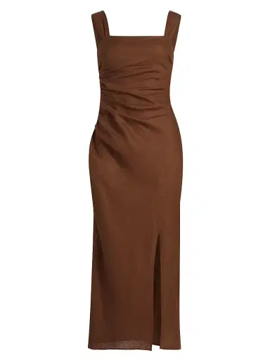 Reformation Women's Clemente Linen Midi-Dress - Chocolate Cake - Size 6 | Thumbnail 1 Reformation Women's Clemente Linen Midi-Dress - Chocolate Cake - Size 6 | Thumbnail 1