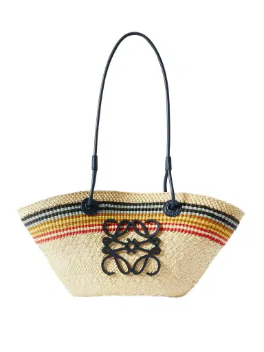 Loewe + Paula's Ibiza Anagram Basket Small Leather-trimmed Striped Raffia Tote | Thumbnail 1 Loewe + Paula's Ibiza Anagram Basket Small Leather-trimmed Striped Raffia Tote | Thumbnail 1