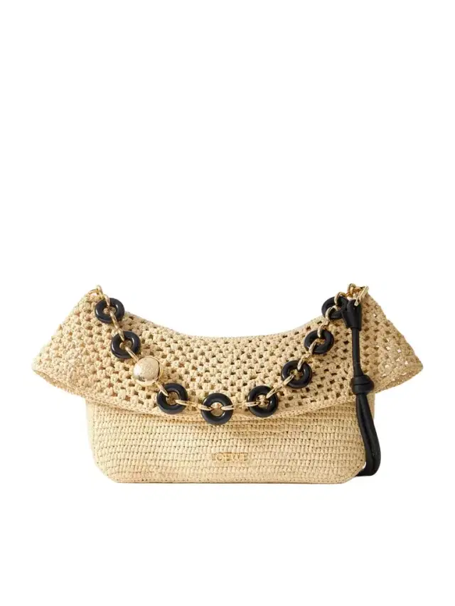 Loewe + Paula's Ibiza Ola Embellished Leather-trimmed Raffia Shoulder Bag