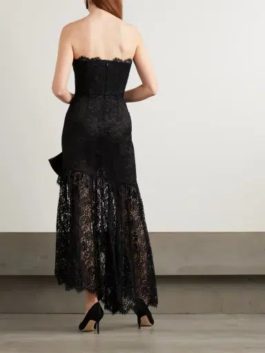 Alessandra Rich Bow-detailed Strapless Asymmetric Silk-lace Dress | Thumbnail 3 Alessandra Rich Bow-detailed Strapless Asymmetric Silk-lace Dress | Thumbnail 3